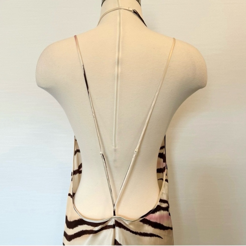 🌺SOLD🌺Victoria’s Secret Silk Ivory Pink Tan Tiger Striped Maxi Gown Slip Dress L - Picture 6 of 10